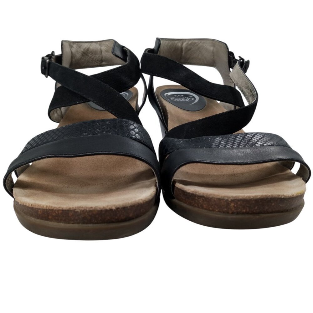 Abeo Bio System Biana Black Heeled Strappy Sandals Size 10 Block Heel Leather - Picture 3 of 14
